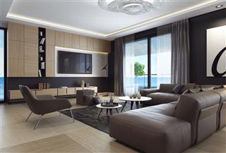Living Room Interior With Leather Sofa