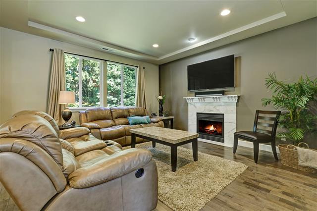 Gray And Brown Family Room Interior