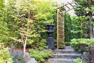 Garden Entrance With Arbor And Stone Steps
