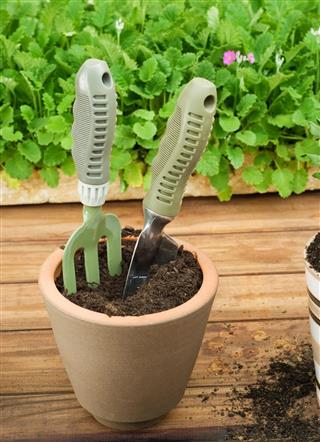 Clay Pot with Gardening Tools