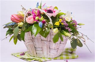 Basket with decorative flowers