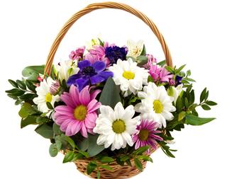 Bright flowers in a basket