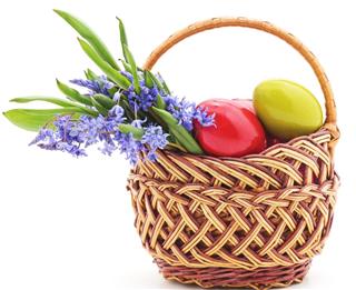 Easter basket with snowdrops