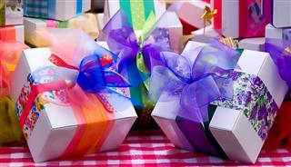 gift boxes wrapped with ribbons