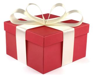 Red gift box with satin ribbon