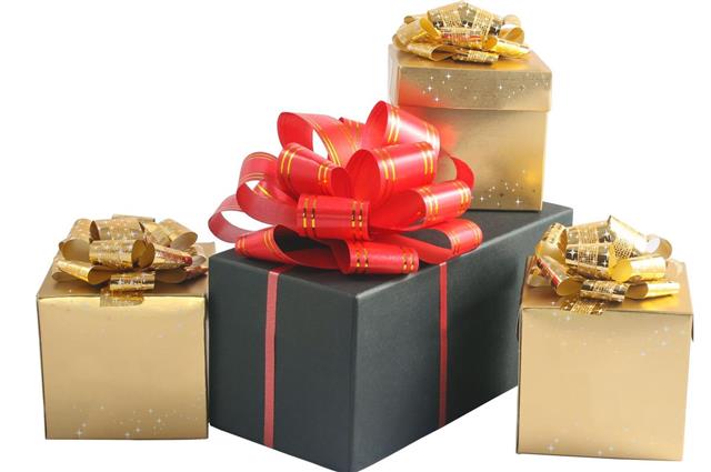 Black and gold boxes with bow
