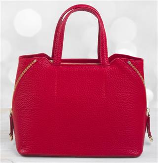 Red female leather handbag