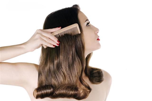 Woman Combing Her Brown Hair