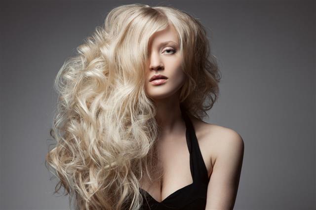 Beautiful Blond Woman Curly Long Hair