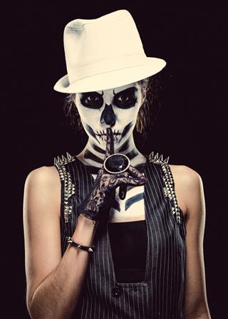 Woman With Skeleton Face Art