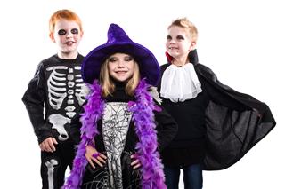 Three Halloween Characters Witch Skeleton Vampire