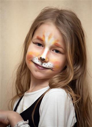 Girl With Cat Painting Makeup Portrait