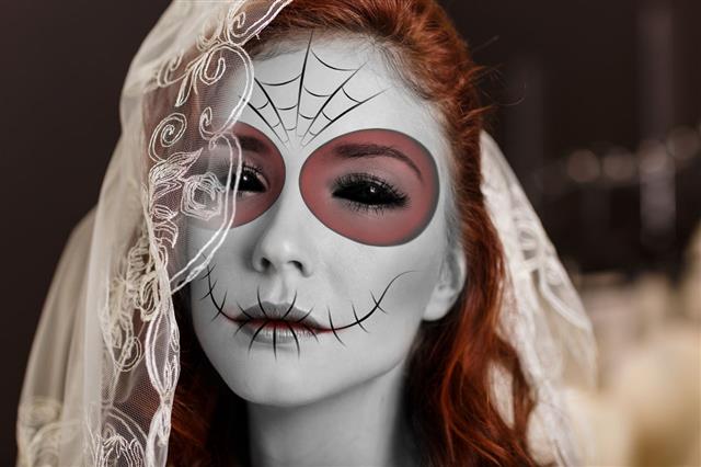 Young Woman In Day Of The Dead Mask