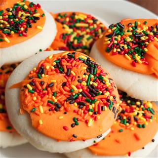 Halloween Decorated Shortbread Cookies On Plate