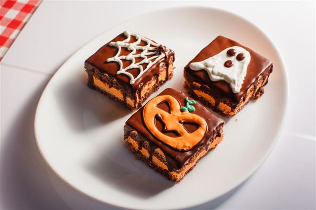 Funny Delicious Cakes For Halloween On The Table Horizontal View