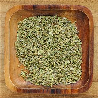 Fennel Seeds In A Wooden Tray