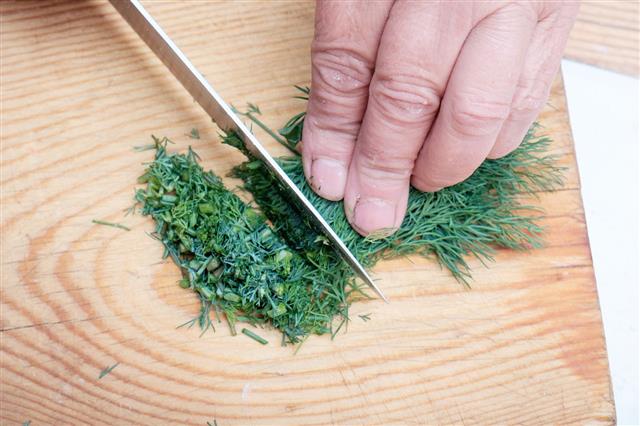 Female Hands Chopping Dill