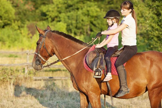 Child Riding Horse Outdoors