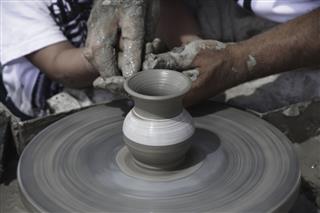 Men Hands Work With Clay