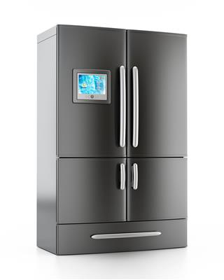 Modern Black Refrigerator With Touchpad Screen