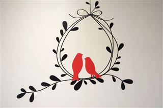 Painted Red Birds With Climber