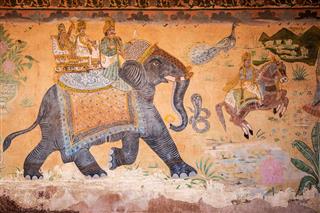 Maharaja On Elephant Ancient Mural