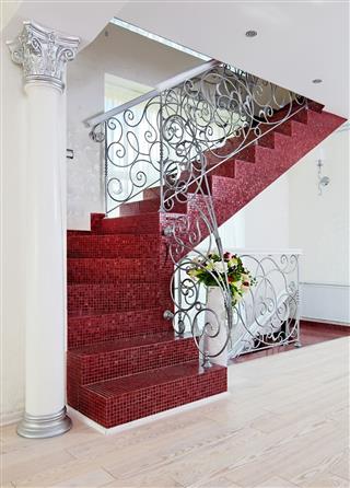 Mosaic Stairs With Ornamental Handrail