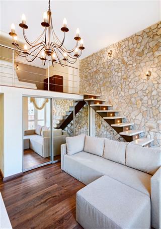 Living Room Interior With Staircase