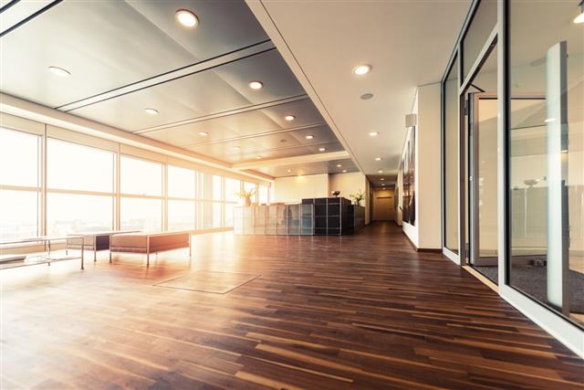 Office Reception With Wood Floors