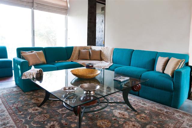 Turquoise Sofa Set In Living Room