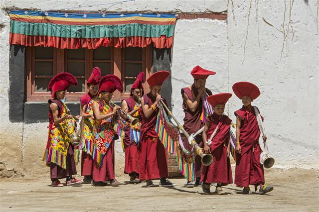 Buddhist Monks Are Playing Music During Festival