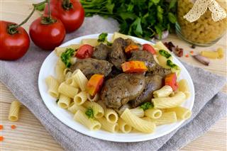 Pasta And Fried Goose Liver With Pesto
