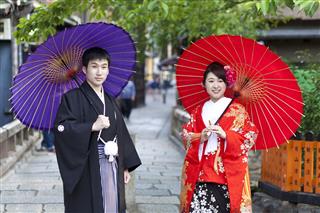 Japanese Married Couple In Traditional Cloths