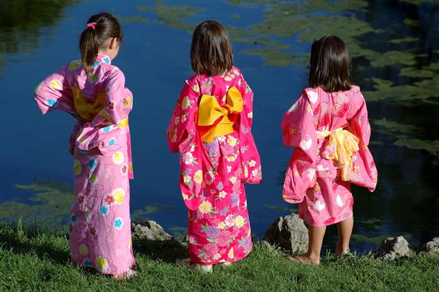Three Little Girls In Kimonos