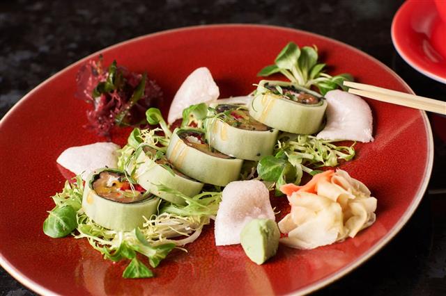 Vegetable Sushi Rolls With Fish