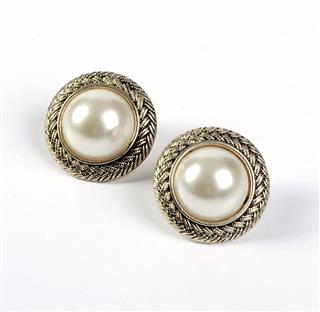 Gold Framed Pearl Stud Earrings