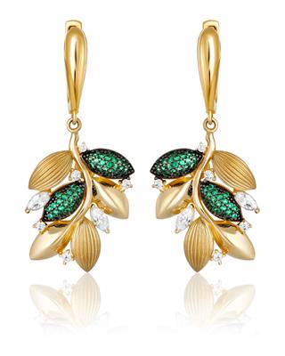Gold Earrings With Green Gems