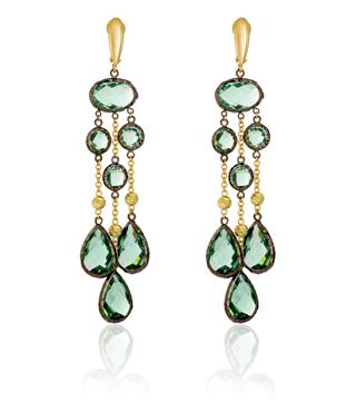 Gold Earrings With Green Stones
