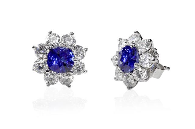 Blue Gemstone And Diamond Earrings