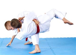 Sportsmen Training Judo Throws