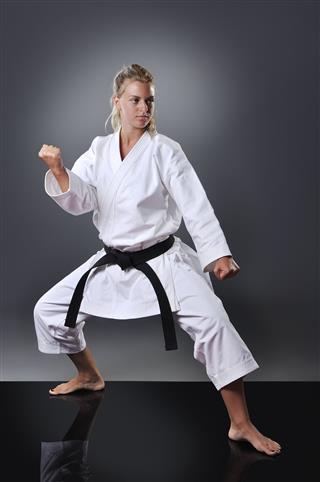 Brown Belt Female Doing Karate