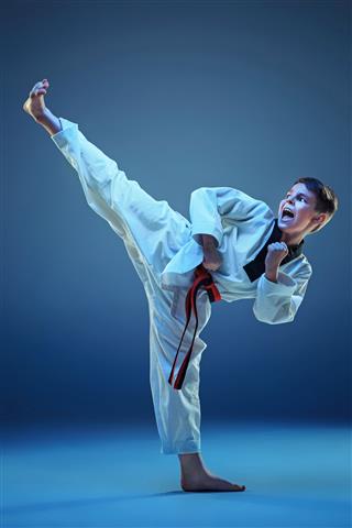 Young Boy Training Karate