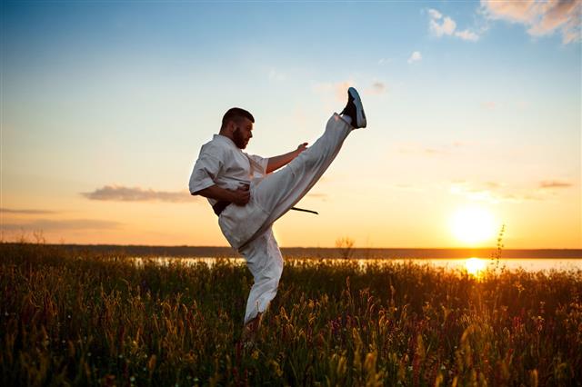 Man Practicing Karate