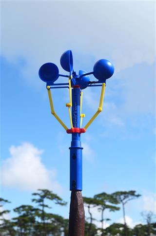 Blue Anemometer In Camping Area