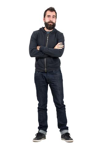 Hipster In Black Hooded Sweatshirt