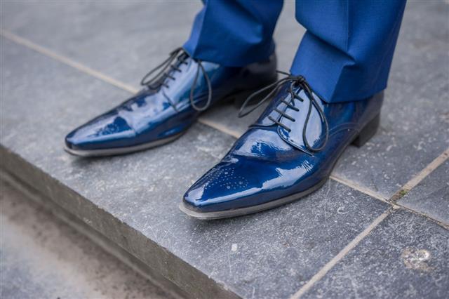 Blue Male Leather Lacquered Shoes
