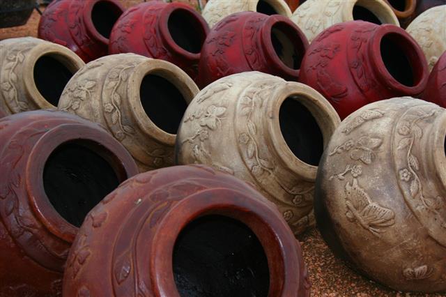 Rows Of Clay Pottery