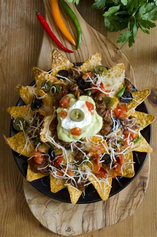 Nacho Party Platter On Wood Table