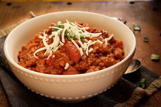 Beef Chili In White Bowl