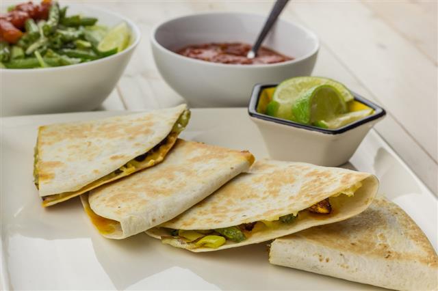 Quesadillas With Chicken Salsa And Salad
